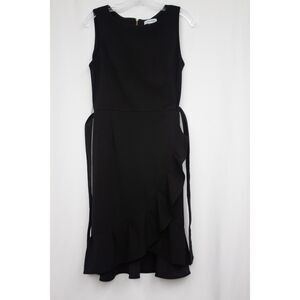 Calvin Klein Black Ruffle Sheath Dress Size 8 Belted